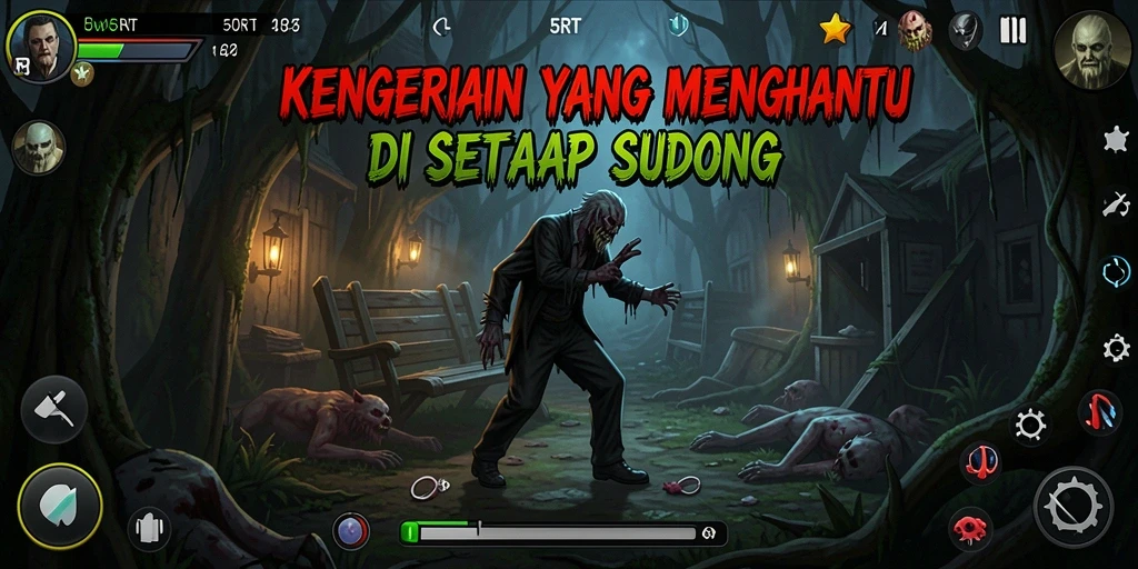 Tangkapan layar gameplay mencekam dari 5RT, memperlihatkan suasana horror yang mendalam.