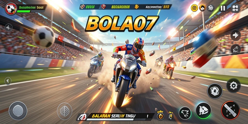 Tampilan seru dalam gameplay BOLA07 saat balapan penuh adrenalin.
