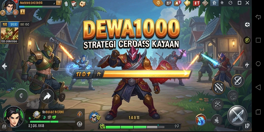 Screenshot DEWA1000 menampilkan pertempuran strategi yang mendebarkan.