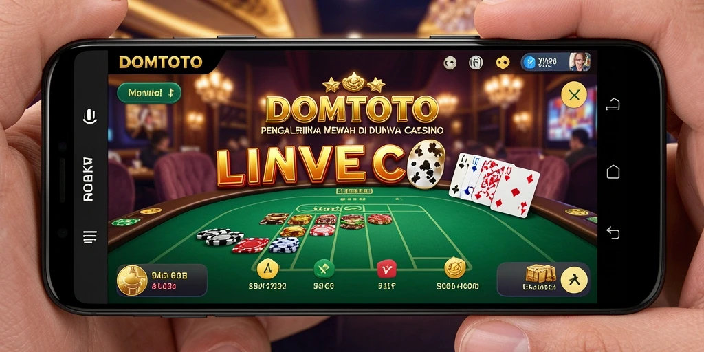 Screenshot gameplay DOMTOTO yang menunjukkan dealer langsung dan suasana kasino.