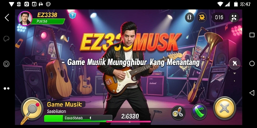 Screenshot gameplay EZ338 dengan pemain yang menikmati musik.