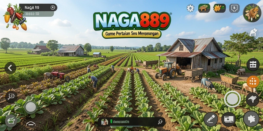 Screenshot gameplay NAGA889 menunjukkan kebun yang subur dan tanaman yang beragam.