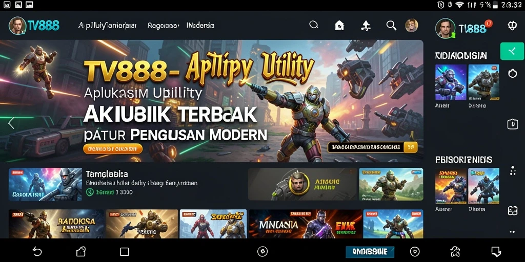Tampilan utama aplikasi TV888 dengan berbagai fitur Utility.